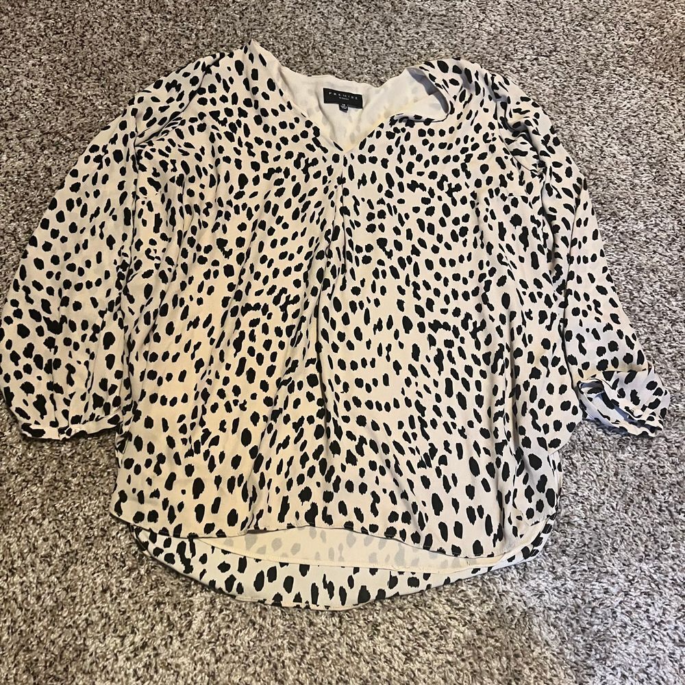 Premise Woman Elegant Leopard Print Blouse‎ with Balloon Sleeves 1X